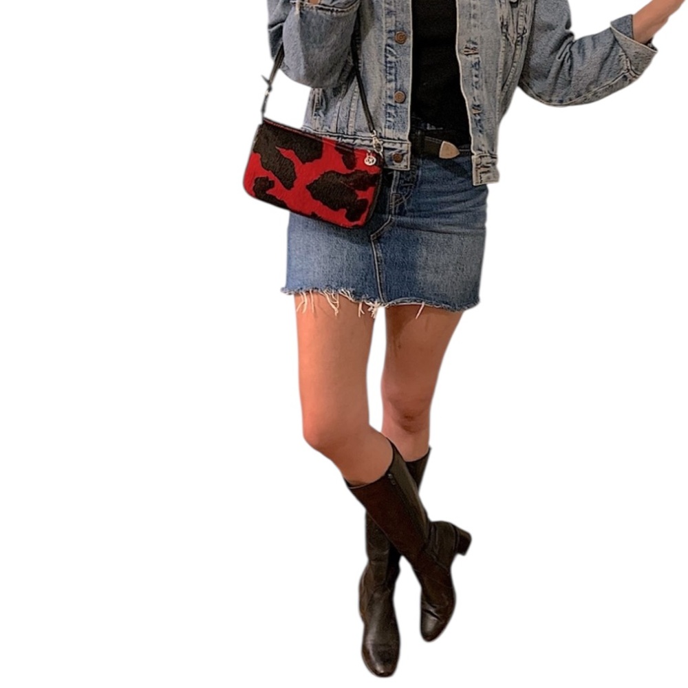Levis Jean Denim High Waisted Mini Skirt w Frayed Hem Pockets Belt Loops sz 26 - Picture 6 of 16